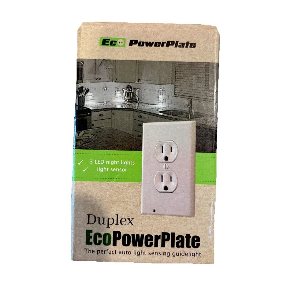 Set Of 2 Duplex Eco PowerPlate LED Nightlights with Sensor • New Sealed Package